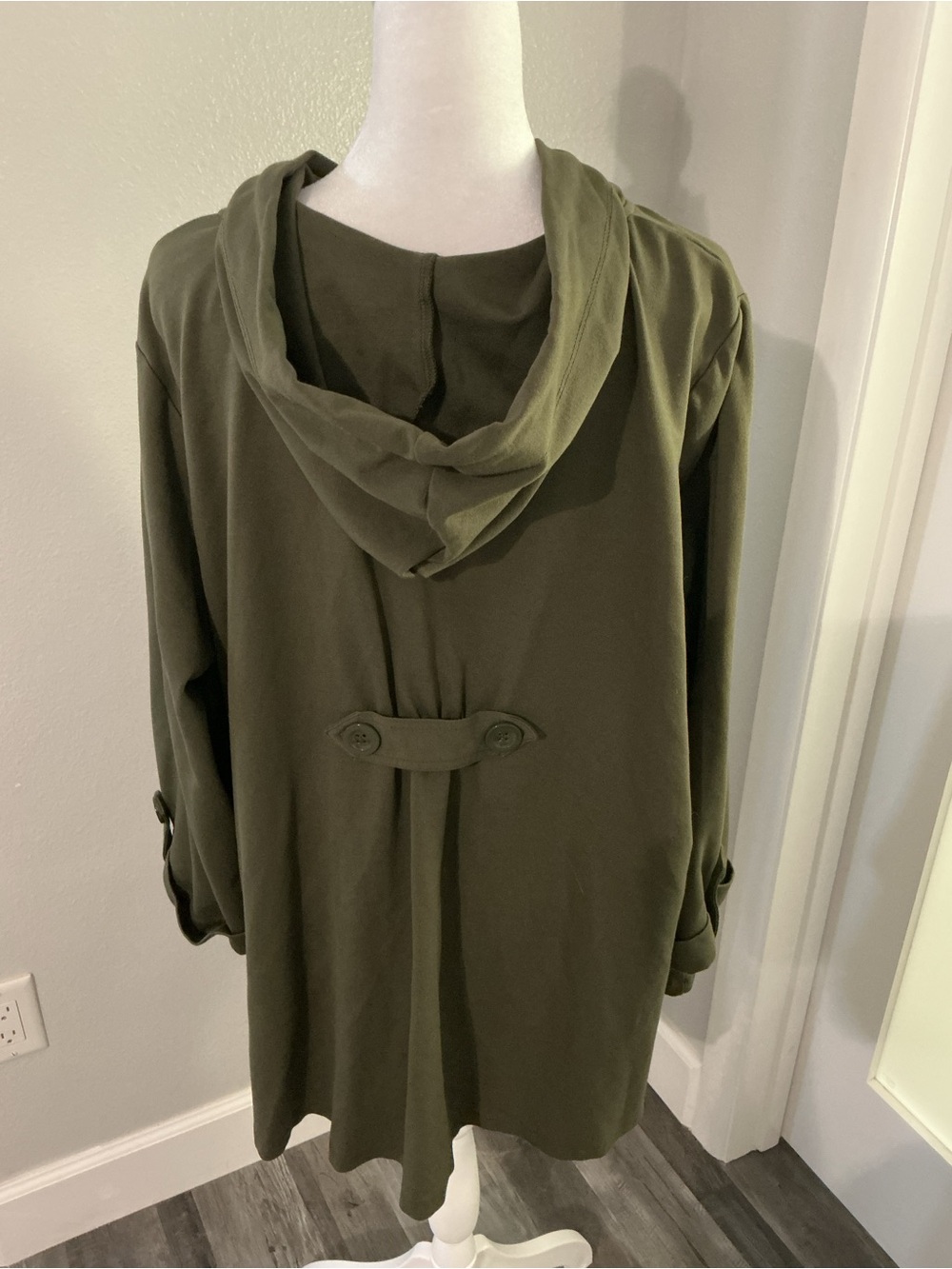 Christian Siriano Olive Green Hooded Button-Front Swing Jacket Plus Size 1X - Picture 2 of 8